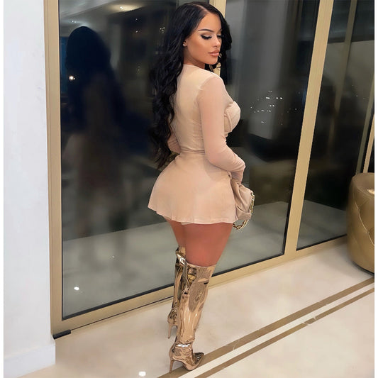 Tracksuit Two Piece Set Sheer Mesh Shirt Coat + Panty See Through