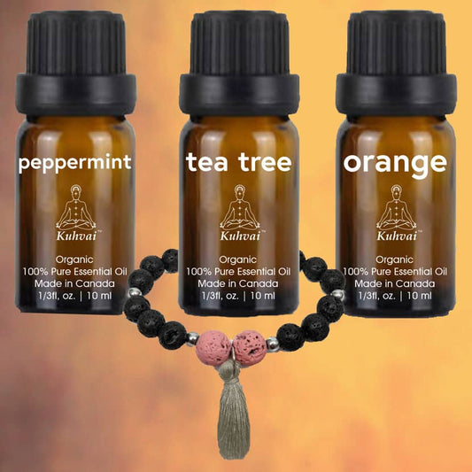 Kuhvai Set of 3 with Bracelet - Peppermint, Tea Tree & Sweet Orange
