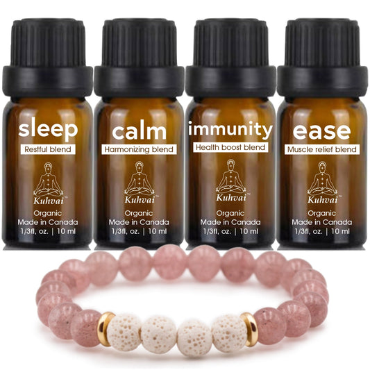 Kuhvai Set of 4 Blend Oils with Bracelet - Sleep, Calm, Immunity and