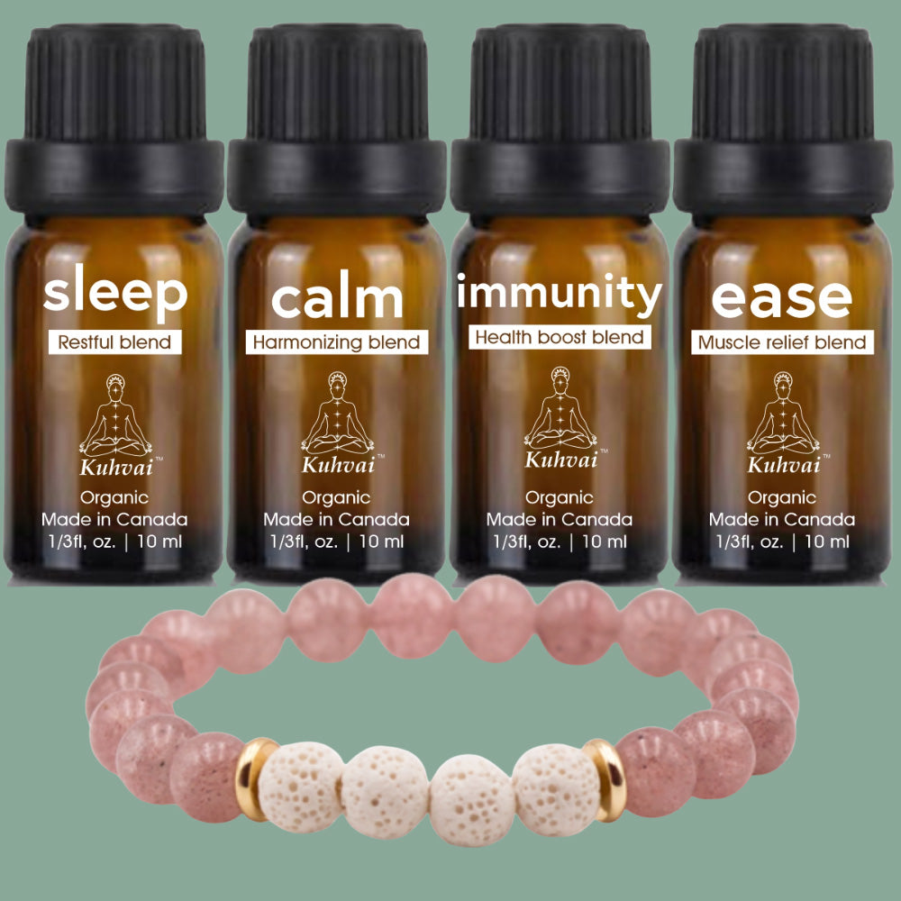 Kuhvai Set of 4 Blend Oils with Bracelet - Sleep, Calm, Immunity and