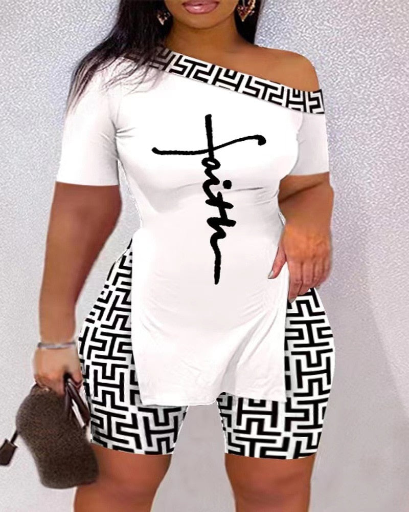 Summer Fashion Printing Two Piece Set Women Casual Large Size