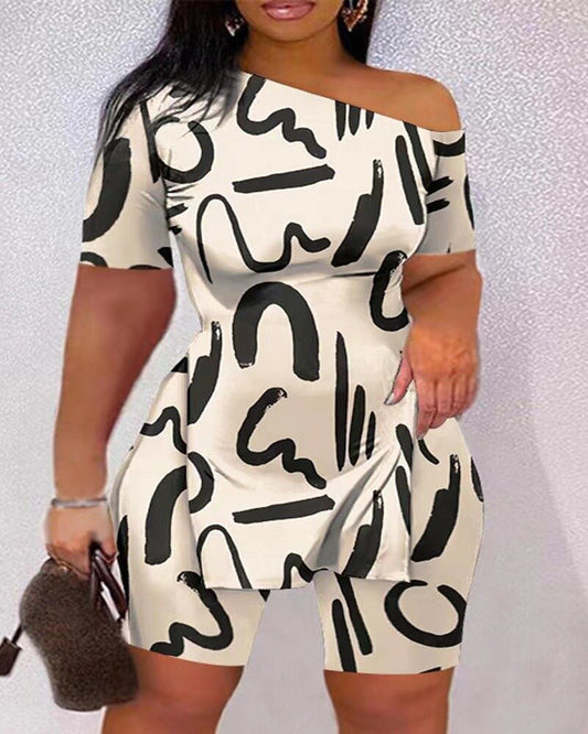 Summer Fashion Printing Two Piece Set Women Casual Large Size