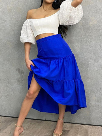 Off Shoulder Crop Tops And Elegant Loose Skirt Set
