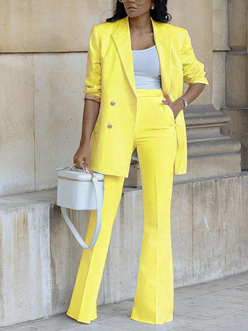 Long Sleeve Double Breasted Blazers Work Pants Set